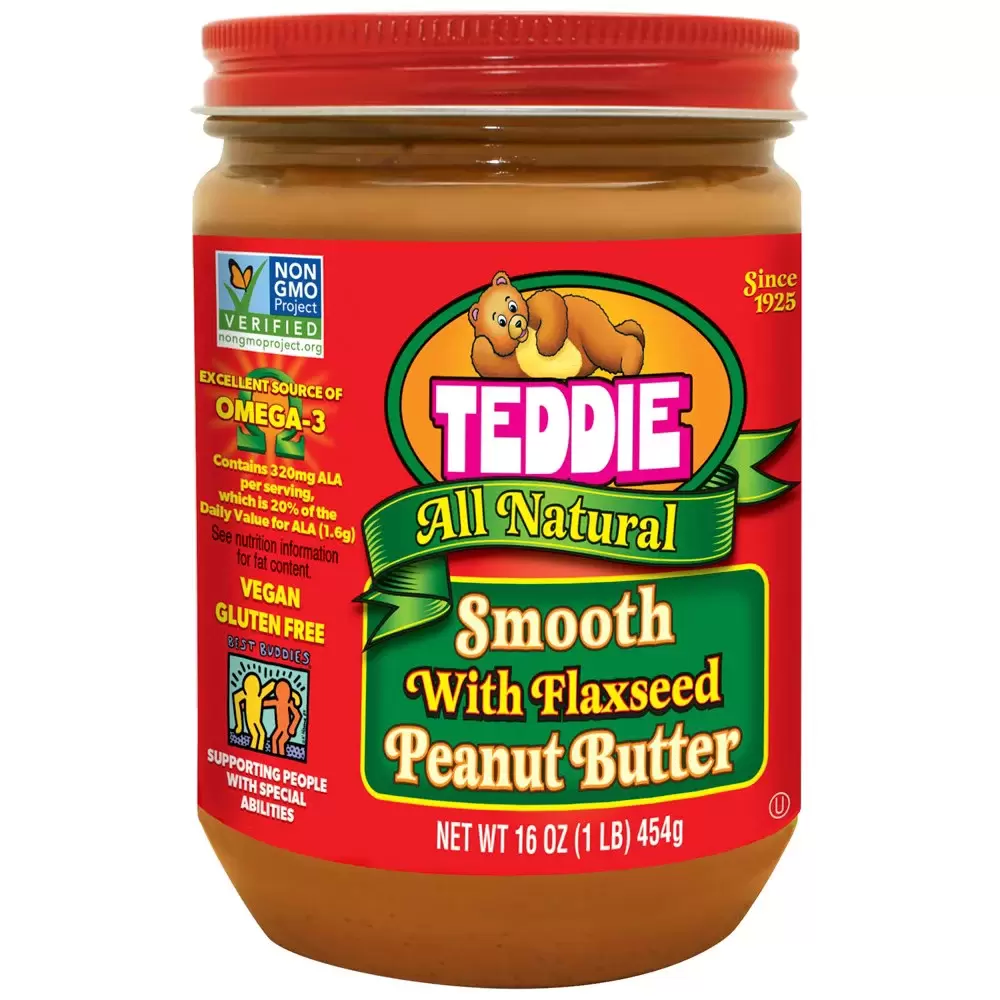 Teddie All Natural Smooth Peanut Butter with Flaxseed, 16 oz, Pack Of 4  - $28.00