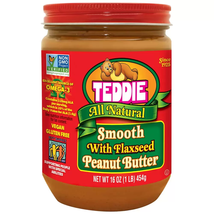 Teddie All Natural Smooth Peanut Butter with Flaxseed, 16 oz, Pack Of 4  - £22.38 GBP