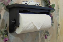 Paper towel holder shelf wall solid wood black crown - £50.95 GBP