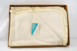 Vintage Baby Blanket White Ruffle Trim 36x50 New in Box NOS Mothproof - £19.02 GBP