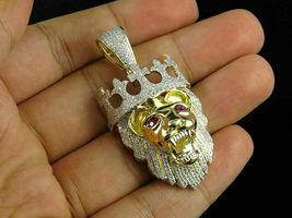 2Ct Diamond Lion King Royal Cross Crown 2 Inch Pendant 14K Yellow Gold Over - £120.31 GBP