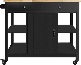 Kitchen Islands On Wheels With A Wood Top From Choochoo, A Black Utility Kitchen - £194.25 GBP