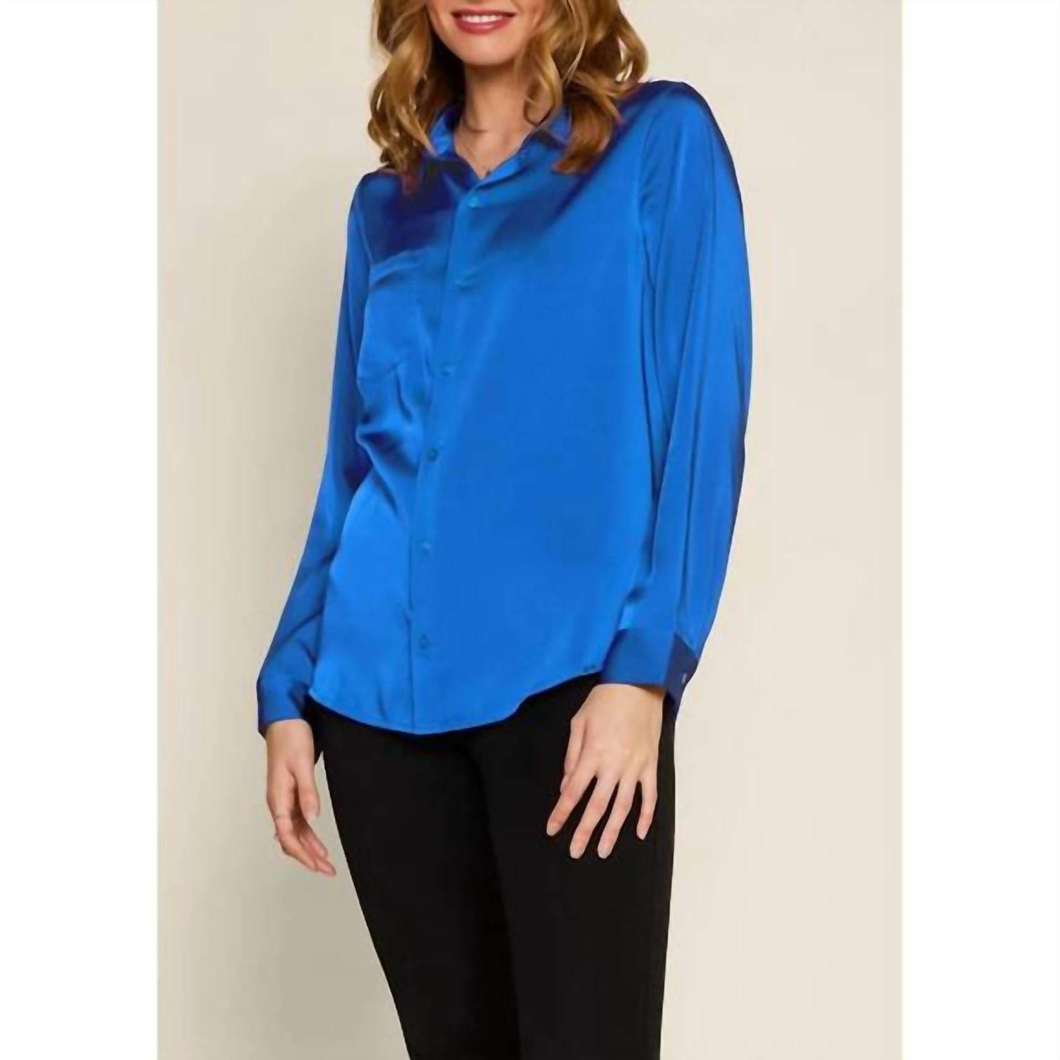 Skies Are Blue Effortlessly Iconic Button Down Top - Plus Cobalt - $42.00