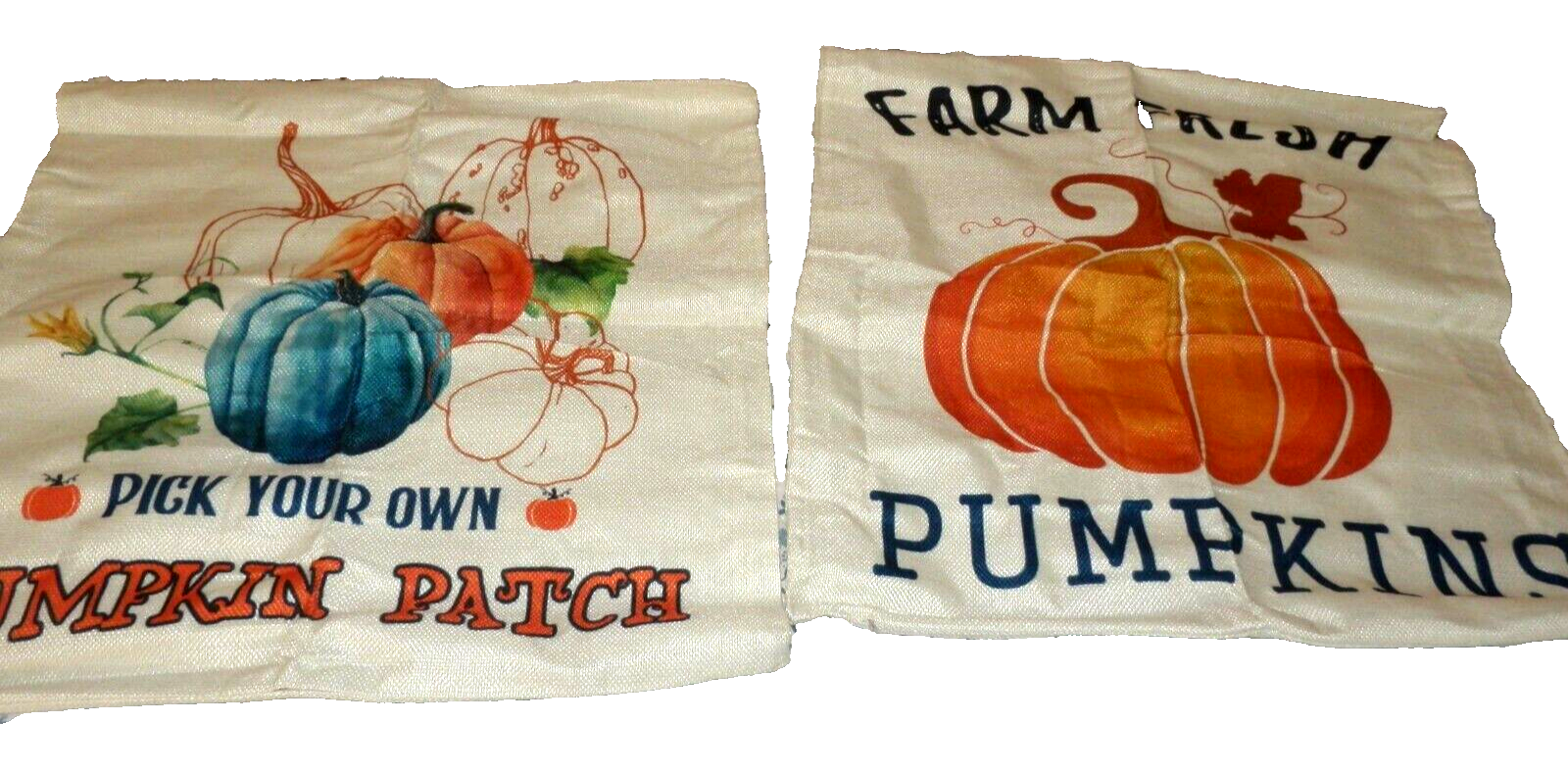 Primary image for 2 NEW FALL Autumn PILLOW COVERS 17" Sq Linen Look Zipper Farm Pumpkins