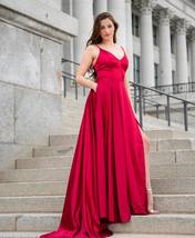 Sexy V neck Split Backless Red Prom Dresses with pockets,Formal Party Dr... - £100.34 GBP