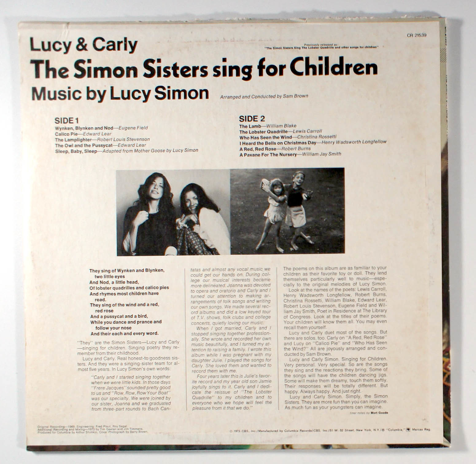 Simon Sisters - Sing For Children (1973) Vinyl LP • Carly & Lucy Item image 2