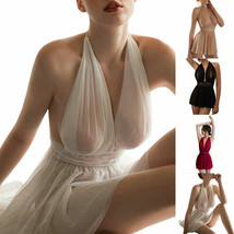 Sexy Sheer Lingerie Sleepdress See Through Halter Mesh Dress Nightwear w... - £9.99 GBP+