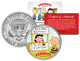 Peanuts VALENTINE&#39;S * Charlie Brown &amp; Lucy * JFK Half Dollar US Coin - Licensed - £6.82 GBP