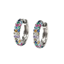 Mini Round Silver Plate Multicolor Fashion Hoop Earrings - New - £11.70 GBP