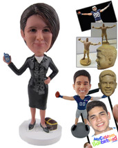 Personalized Bobblehead Corporate Lady Showing Her Phone Wearing A Stylish Suit  - £66.49 GBP