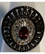 Jewelry Ring New Sterling Silver Lab-Created Oval Red Stone Marcasite Fl... - £26.13 GBP