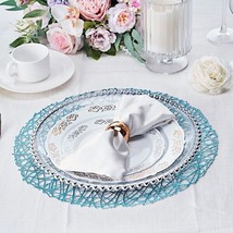 6 Turquoise 15&quot;&quot; Wide Round Vinyl String Placemats Party Wedding Decorations Gif - £18.43 GBP