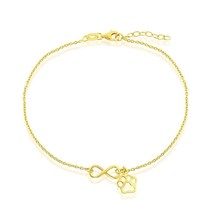 Sterling Silver Infinity with Paw Print Charm Anklet - Gold Plated - £37.57 GBP