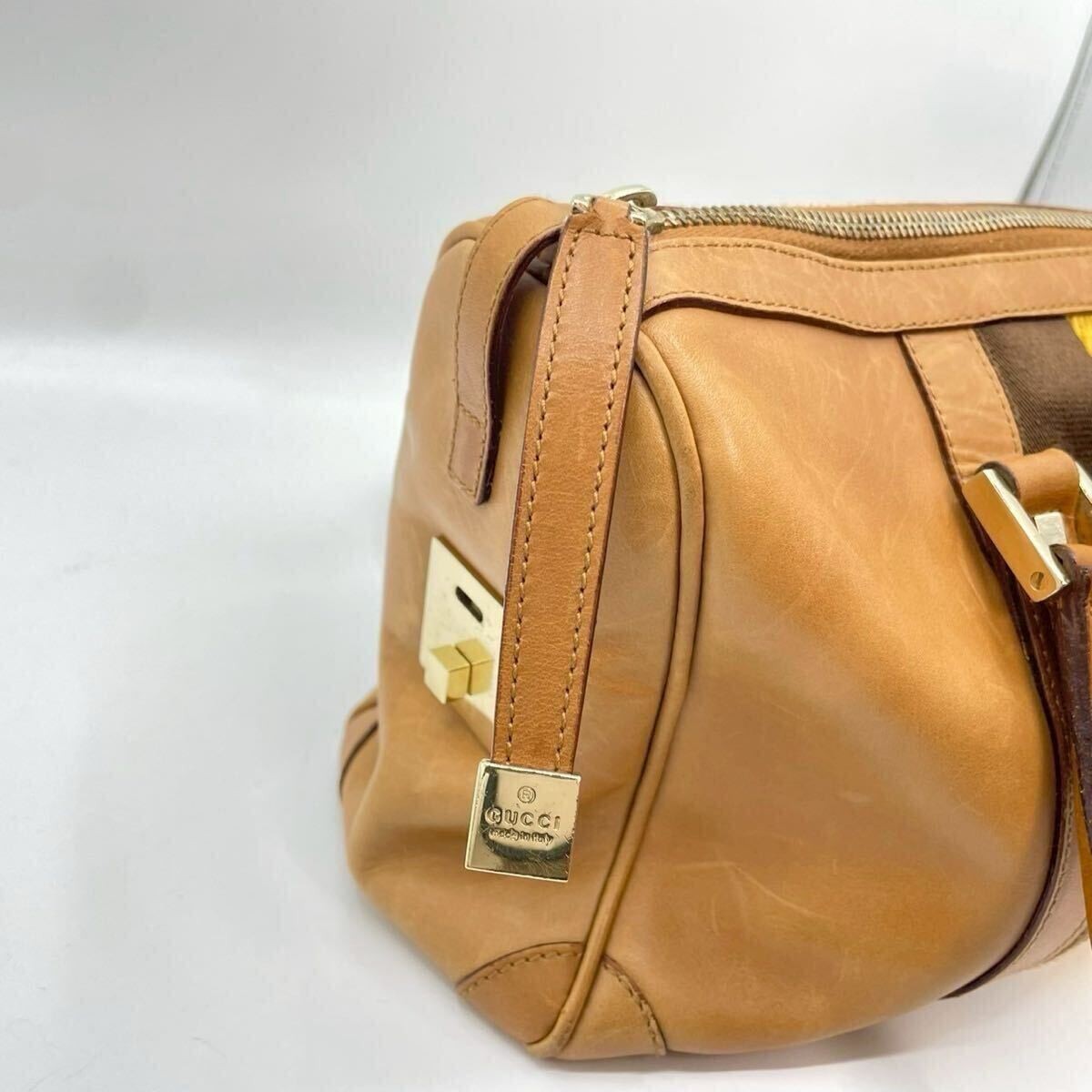 Gucci Sherry Mini Boston Bag, Tan leather, women's 2-way bag. Item image 10
