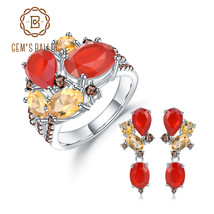 925 Silver Natural Red Agate Citrine Ring Earrings Sets Candy Jewelry Set For Wo - £97.28 GBP
