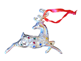 Lenox Sparkle and Scroll Silver Christmas Holiday Ornament - New- Reindeer Multi - £17.29 GBP