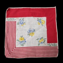Vintage Hanky Handkerchief Linen 70s Red Flowers Floral 9” - £6.92 GBP