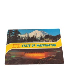 Postcard Greetings From The State of Washington Mount Rainier Coulee Dam Chrome - £5.41 GBP