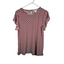 Liz Claiborne Women&#39;s Short Sleeve Blouse Red Groovy Geometric Size Medium - £10.09 GBP