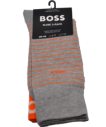 Hugo Boss Men&#39;s Italy 2 pack Gray Orange Striped Finest Cotton Socks  Si... - £24.50 GBP