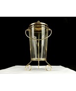 Hazel Atlas Glass Ice Bucket, Footed Brass Frame, Lid &amp; Handle, Vintage ... - €58,31 EUR