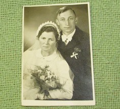 Vintage 1930s Wedding Photo Bride Groom Germany Bouquet Bouttonniere B&amp;W - £1.41 GBP