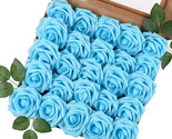 Set of 25 Artificial Blue Roses Real Looking Foam Roses w/Stem for Any O... - $22.76