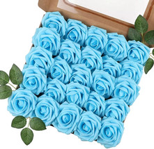 Set of 25 Artificial Blue Roses Real Looking Foam Roses w/Stem for Any O... - $22.76