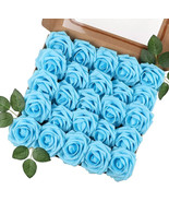 Set of 25 Artificial Blue Roses Real Looking Foam Roses w/Stem for Any O... - $22.76