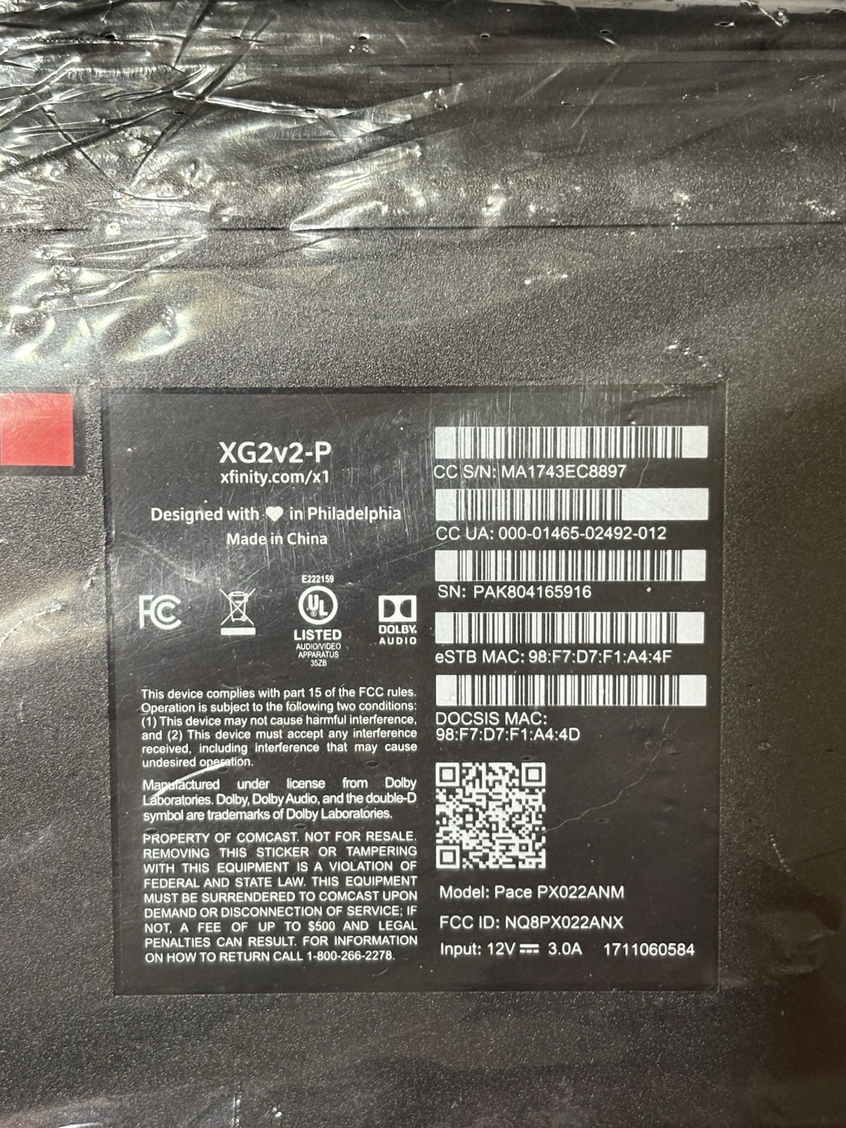 XFINITY XG2v2-P MODEL PX022ANM HD TV Cable Box Remote & Power  - NEW & SEALED! Item image 3