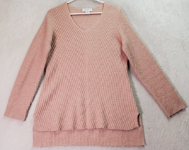 Liz Claiborne Sweater Women Petite Medium Pink Knit Gold Metallic Sparkle V Neck - $18.84