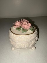 Precious Memories Classic Collection Rose Pearlized Porcelain Round Trin... - $14.85