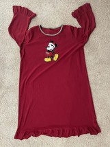 DISNEY MICKEY MOUSE dark red FLEECE NIGHTGOWN GIRLS Size XL RUFFLE SLEEV... - $3.17