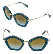 MIU MIU CULTE 06O Turquoise Green Suede Brown Sunglasses Geometric MU06OS Woman - £237.40 GBP