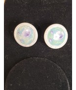 Vintage Genuine Ceramic purple Flower Cameo Pierced Earrings - £11.03 GBP