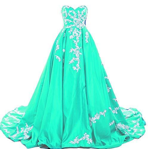 Sweetheart Ball Gown Long White Lace Corset Prom Evening Dress Mint Green US 14