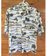 Pierre Cardin Vintage Hawaiian Shirt Mens Large Blue Island Palms Short ... - $271.07 MXN