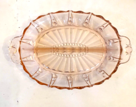 Anchor Hocking Divided Serving Dish Oyster &amp; Pearl Pattern Pink Depression Glass - $19.74