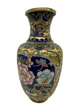 Fine Old Chinese Cloisonne Over Brass Enamel Vase Floral Pattern 8&quot; Asian Decor - £59.95 GBP