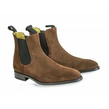 Handmade Brown Chelsea Jumper Slip On High Ankle Black Sole Suede Leather Boots - $159.99+