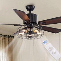 Apbeamlighting 52&quot; Industrial Caged Ceiling Fan Light With Remote Control - £155.83 GBP