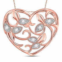14kt Rose Gold Womens Round Diamond Floral Heart Pendant 1/6 Cttw - £383.21 GBP