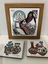 Vintage Cleo Teissedre Studio Art ‘91 &amp; ‘92 Ceramic Tile Cactus Pottery Lot Of 3 - £19.97 GBP