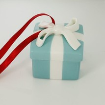 Tiffany Blue Gift Box and Bow Christmas Holiday Ornament Bone China Porc... - £305.89 GBP