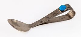 Sterling Silver Navajo Baby Spoon Signed "JC" with Turquoise Accent - $341.56
