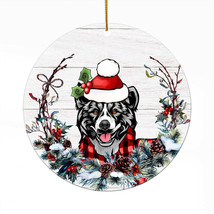 Cute American Akita Dog Santa Hat Wreath Christmas Ornament Acrylic Gift Decor - £13.41 GBP