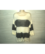 Olivia Sky Sweater Women&#39;s Size L Gray &amp; Off-White Horizontal Wide Strip... - £24.37 GBP