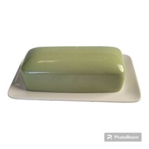 Mikasa Cera Stone Butter Dish MCM Retro 60s 70s Sage Pea Green 8&quot; Vintag... - $24.74