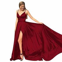 Kivary Plus Size V Neck Spaghetti Straps Long Slit Evening Prom Dresses Burgundy - £79.55 GBP