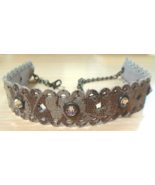 Vintage Signed Leatherock Brown/Tan Crystal  Choker Necklace 16" -Adjust... - $45.00